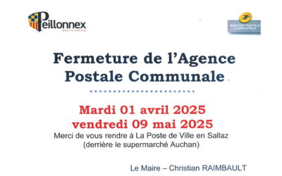 FERMETURE DE L’AGENCE POSTALE COMMUNALE