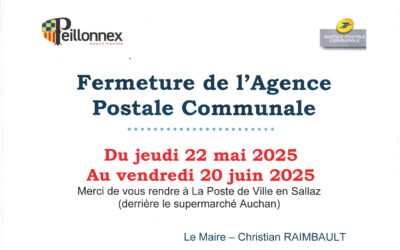 FERMETURE DE L’AGENCE POSTALE COMMUNALE