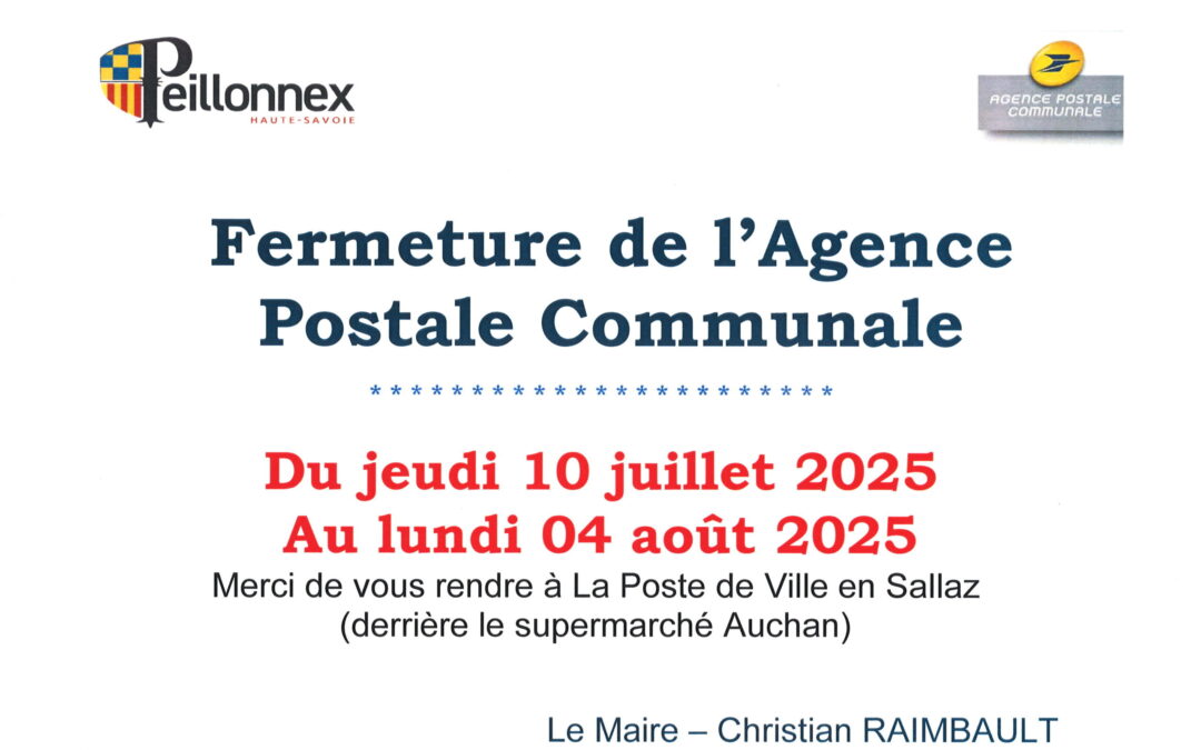FERMETURE DE L’AGENCE POSTALE COMMUNALE