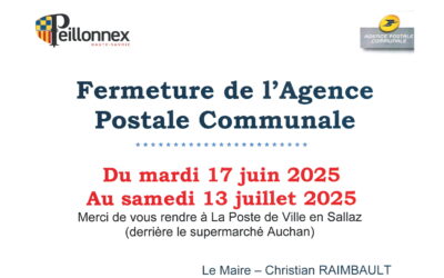 FERMETURE DE L’AGENCE POSTALE COMMUNALE