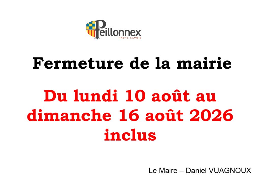 Fermeture de la mairie du 10 août au 16 août inclus