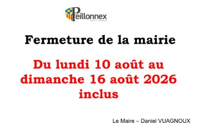 Fermeture de la mairie du 10 août au 16 août inclus